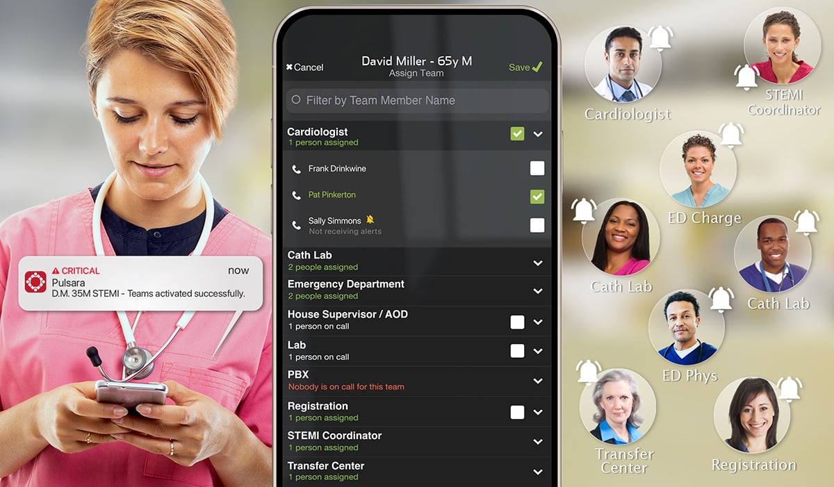 Nurse uses Pulsara to alert a network of connected healthcare providers.