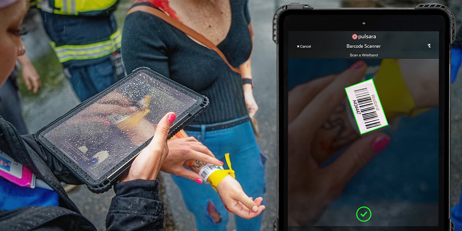 ems provider scans a patient's wristband in pulsara