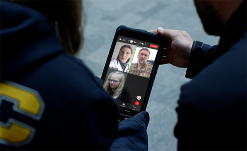 Care team members on secure video call